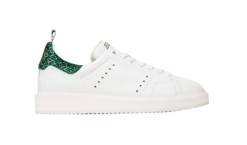 Golden Goose Starter White Calf Leather Green Glitter Heel