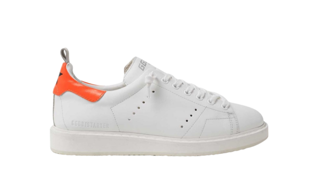 Golden Goose Starter White Leather Fluorescent Orange Heel