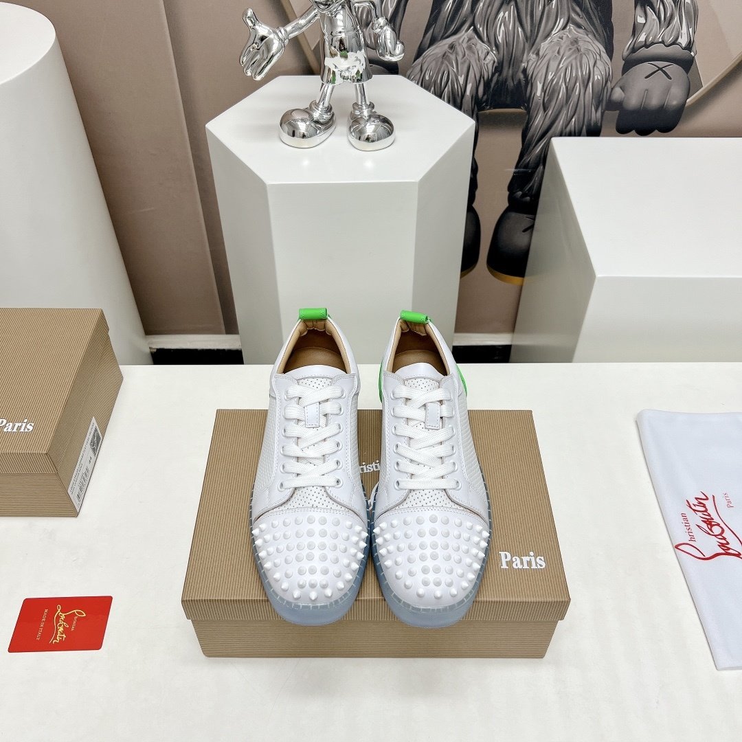 Christian Louboutin Louis Junior Spikes White & Neon Green - immagine 2