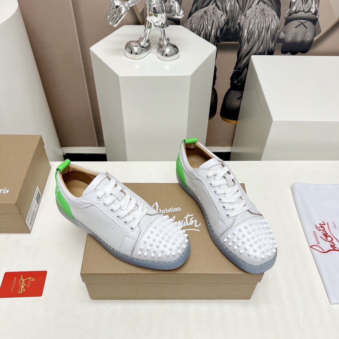 Christian Louboutin Louis Junior Spikes White & Neon Green - immagine 3