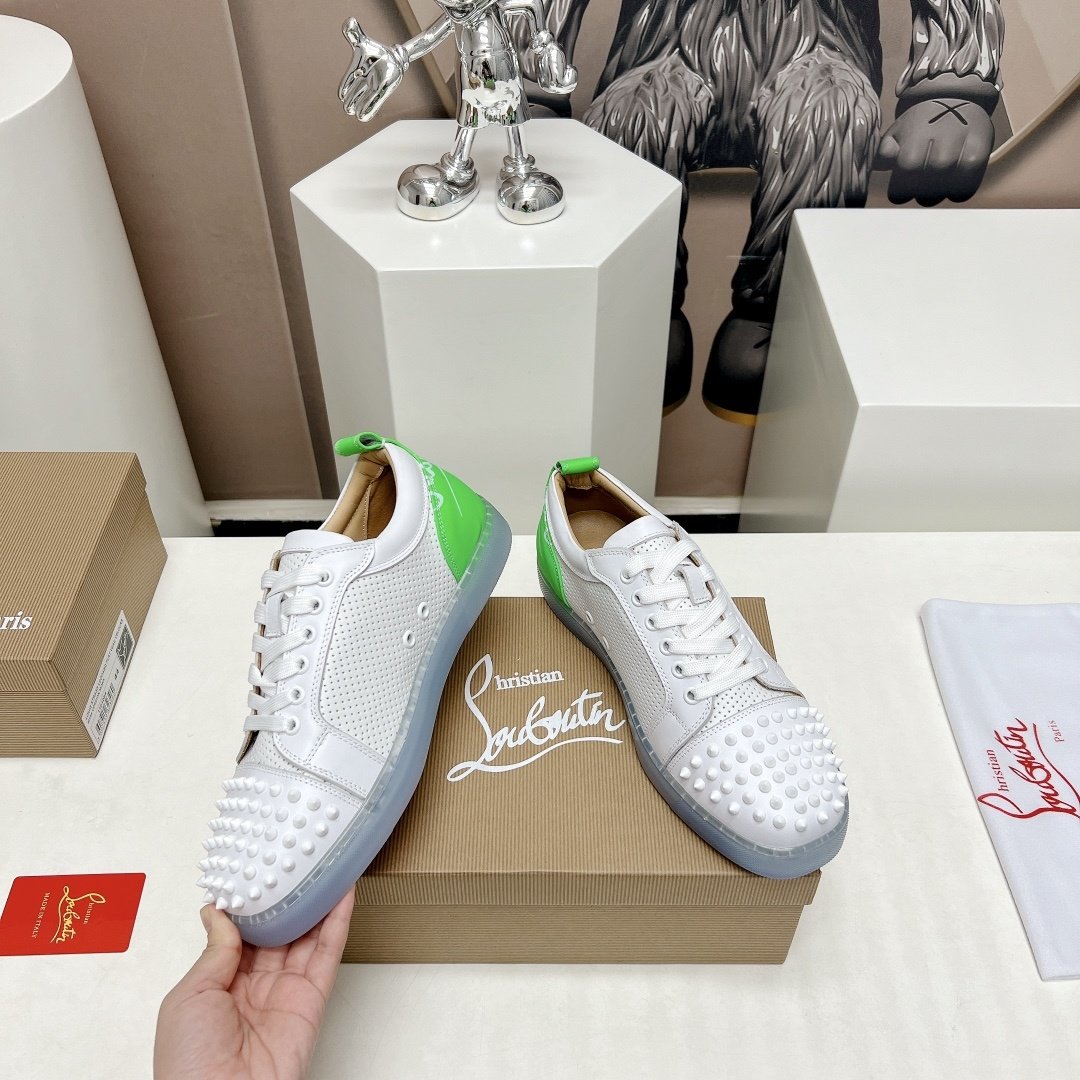 Christian Louboutin Louis Junior Spikes White & Neon Green - immagine 5