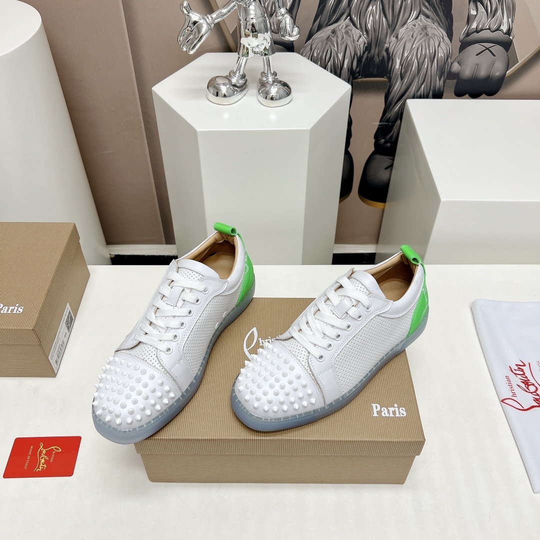 Christian Louboutin Louis Junior Spikes White & Neon Green - immagine 4