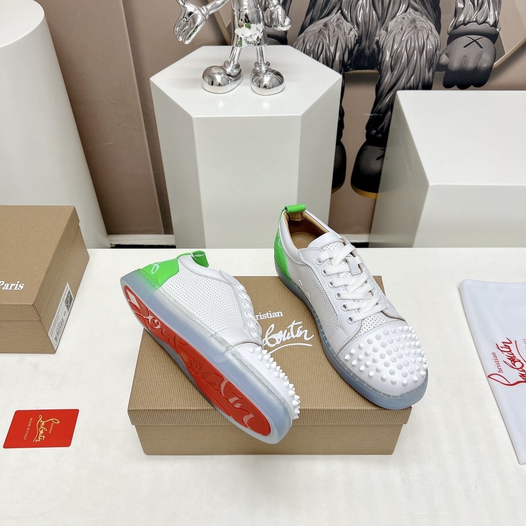 Christian Louboutin Louis Junior Spikes White & Neon Green - immagine 6