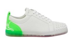 Christian Louboutin Louis Junior Spikes White & Neon Green