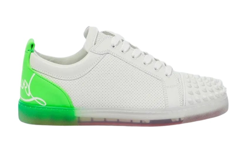 Christian Louboutin Louis Junior Spikes White & Neon Green