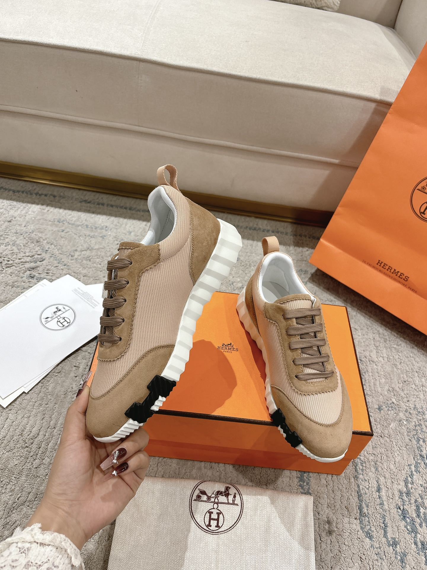Hermes Bouncing Sneaker Beige Camel - immagine 3