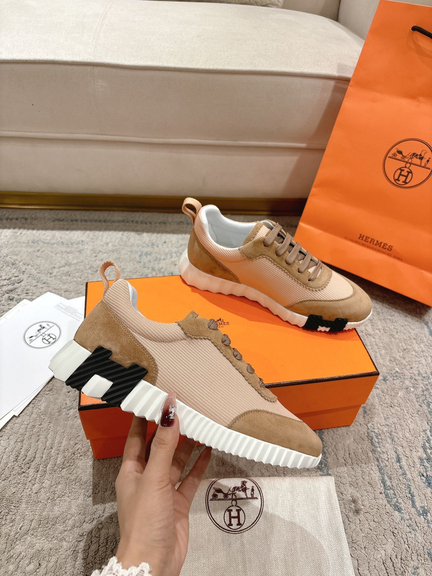 Hermes Bouncing Sneaker Beige Camel - immagine 6