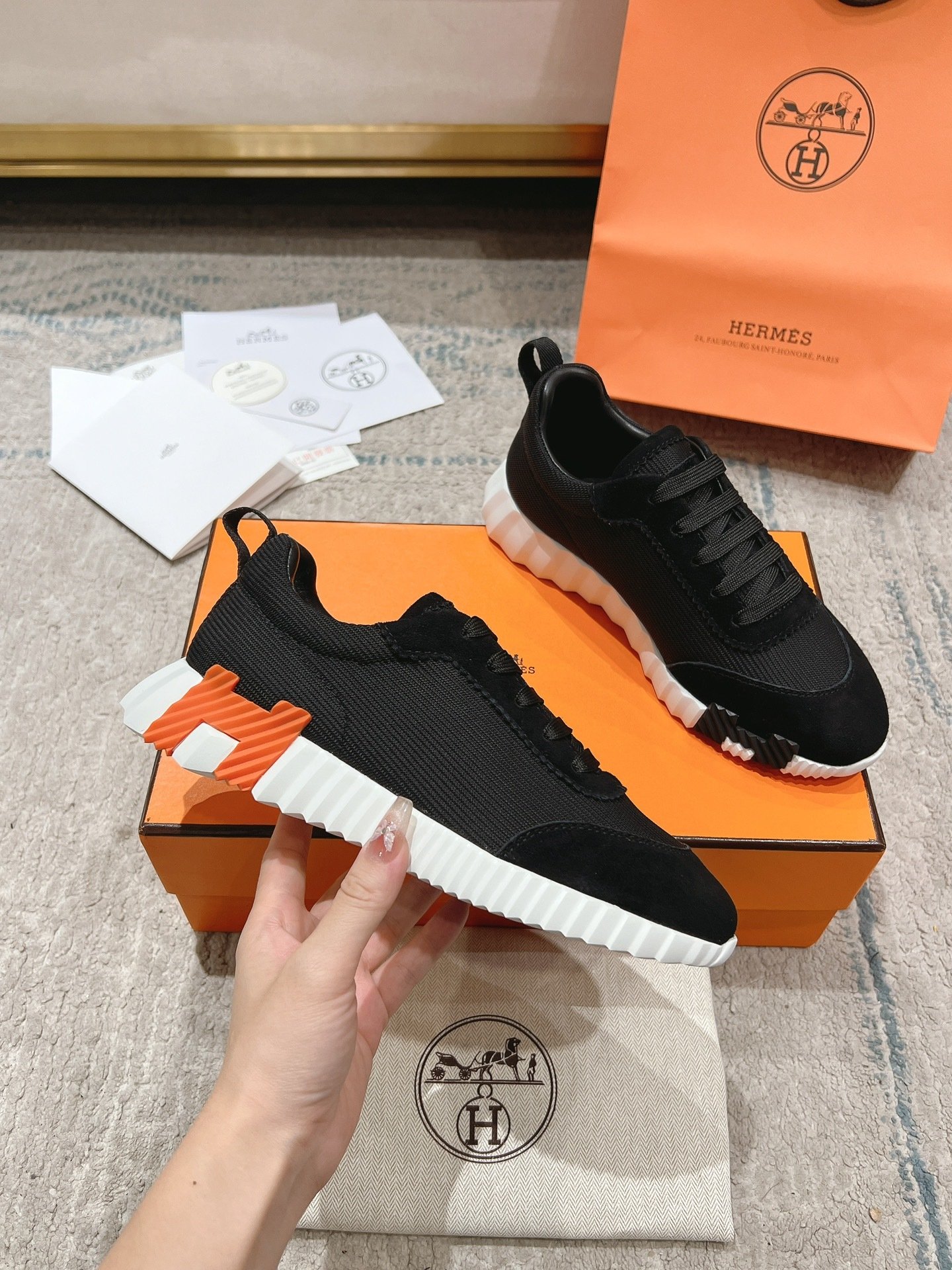 Hermes Bouncing Sneaker Black Orange - immagine 2