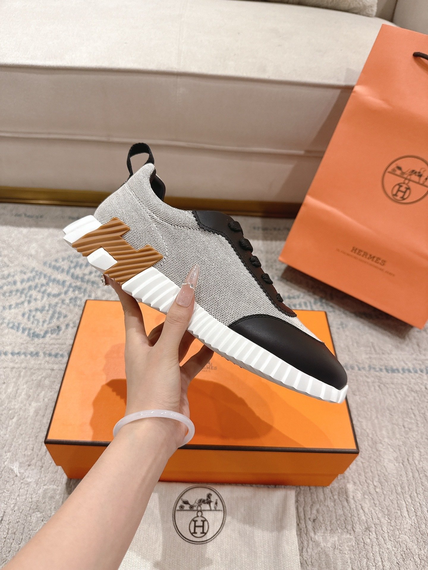 Hermes Bouncing Sneaker Grey Black - immagine 5