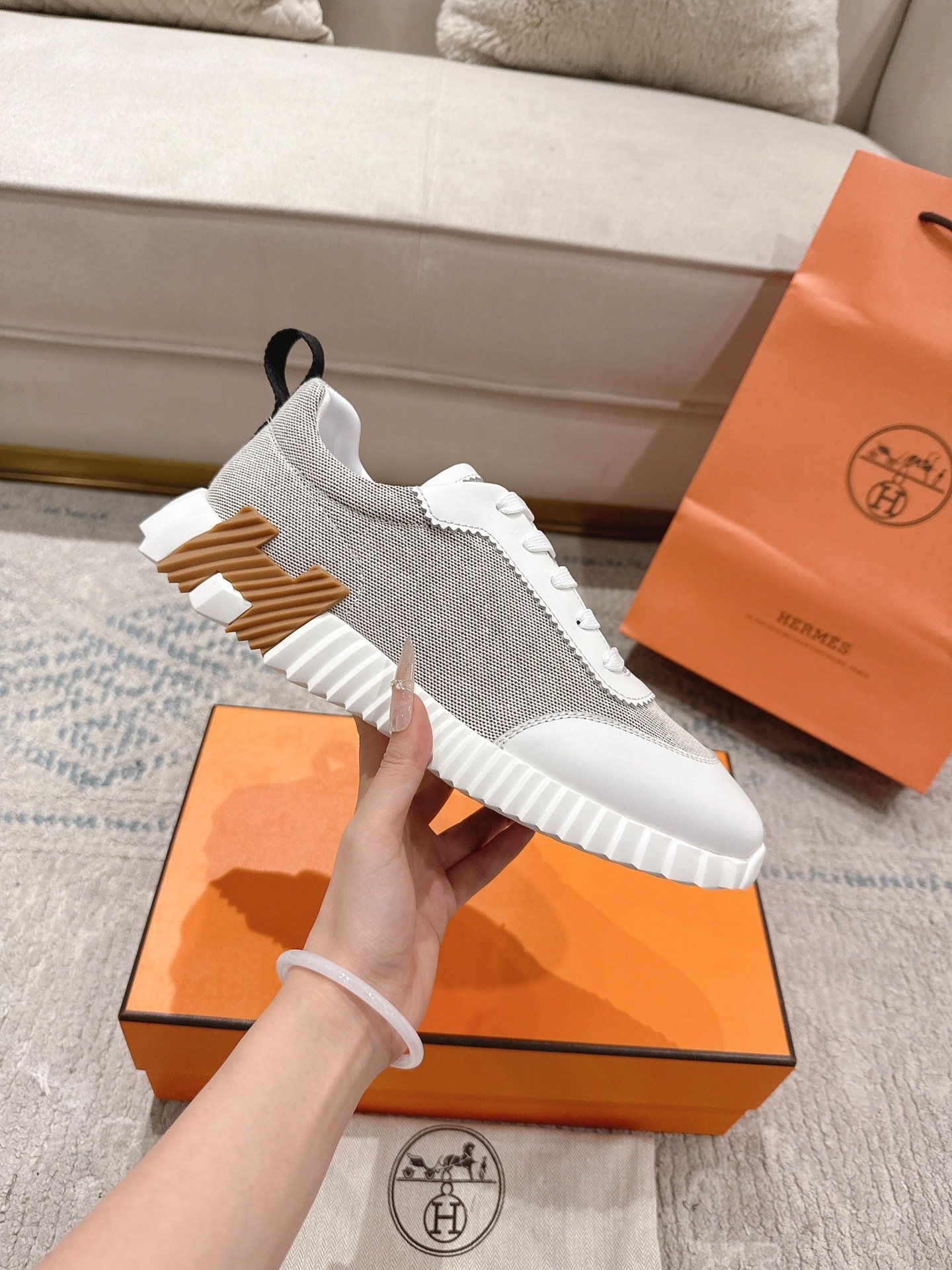Hermes Bouncing Sneaker Grey White - immagine 7