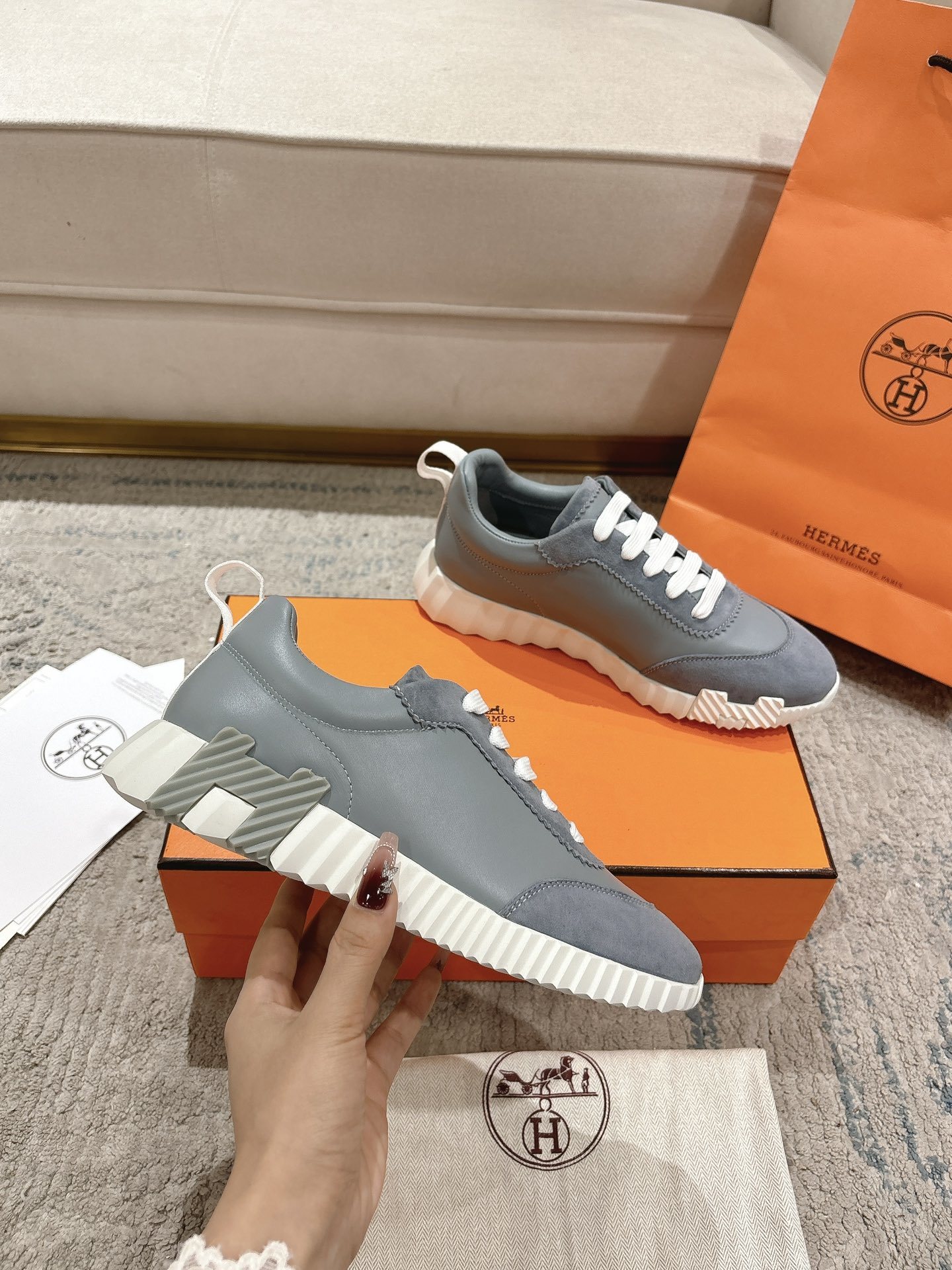 Hermes Bouncing Sneaker Gris Orage - immagine 2